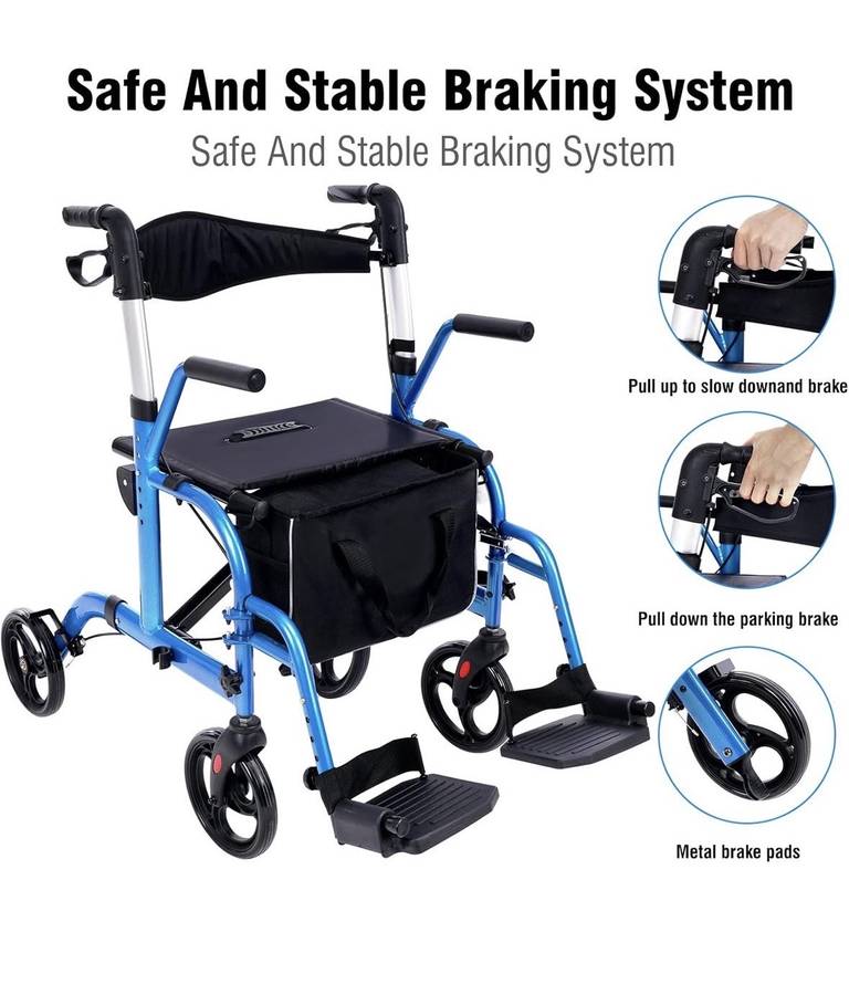 2 in 1 Transport Chair Rollator Walker