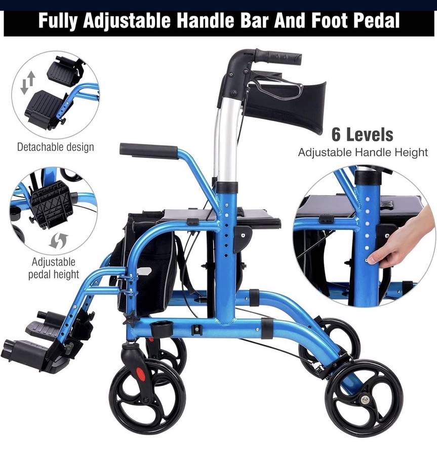 2 in 1 Transport Chair Rollator Walker
