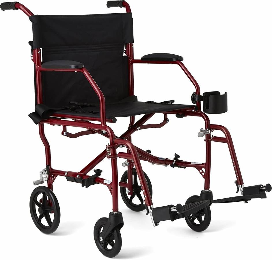 Medline Ultra Lightweight Transport Wheelchair for Adults, Foldable