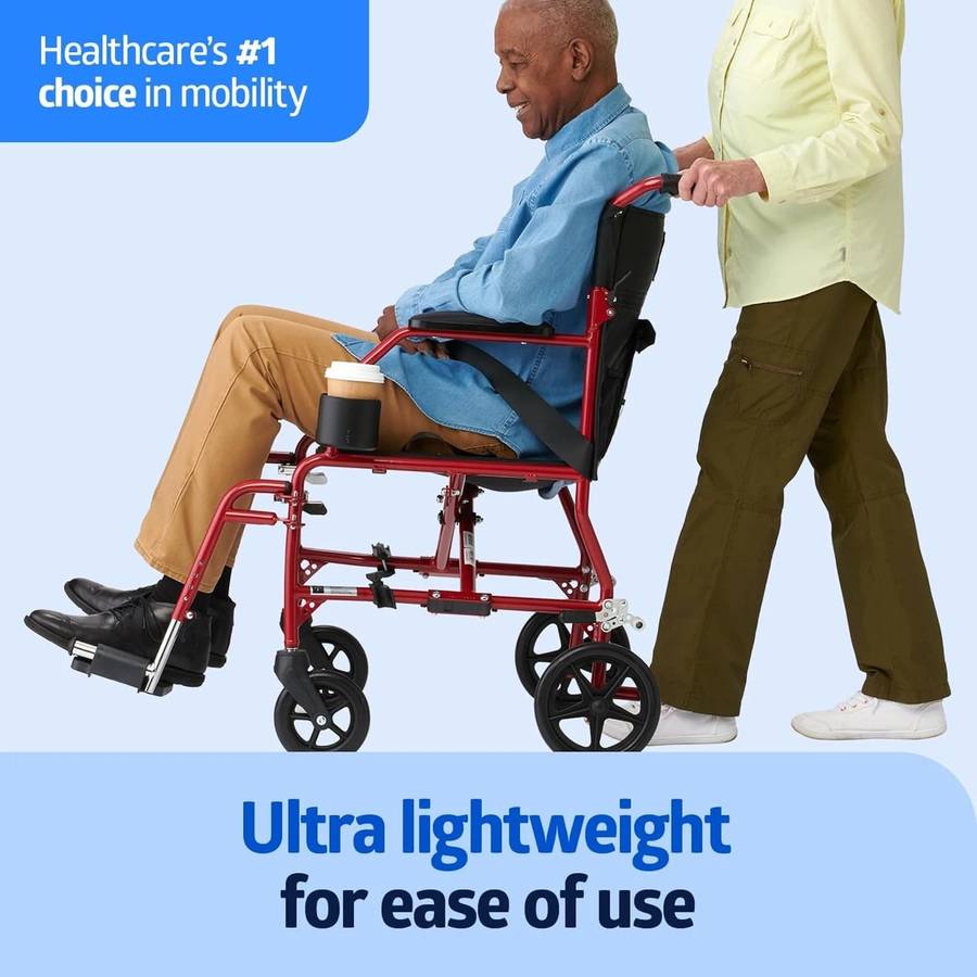 Medline Ultra Lightweight Transport Wheelchair for Adults, Foldable