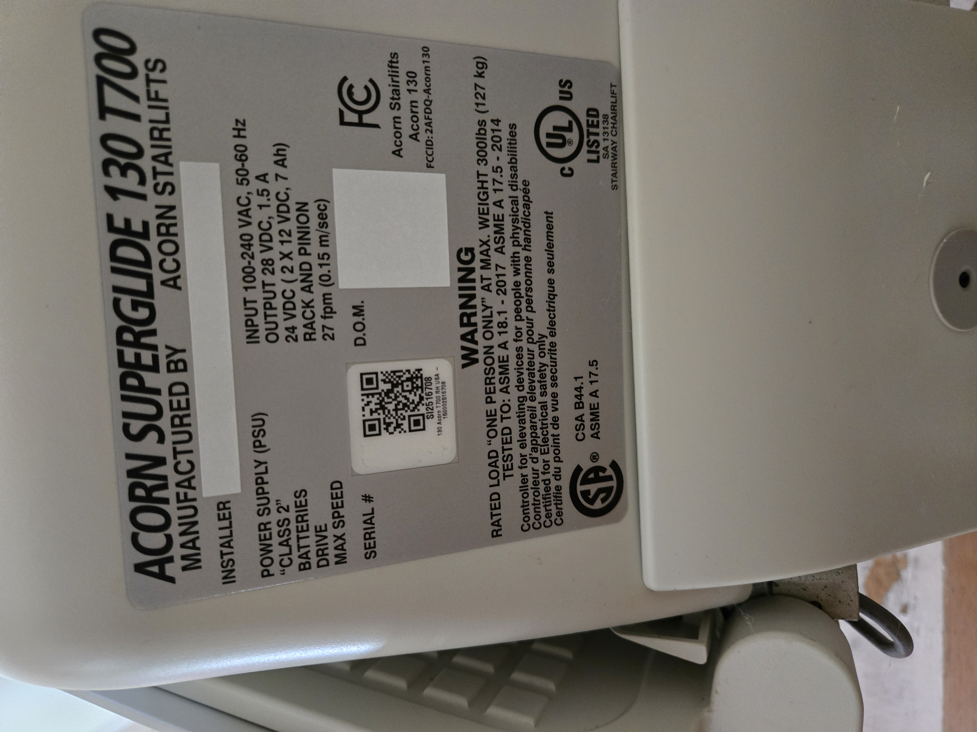 Acorn SuperGlide 130 T700 Strait StairLift - Used, great condition - Andover, MA
